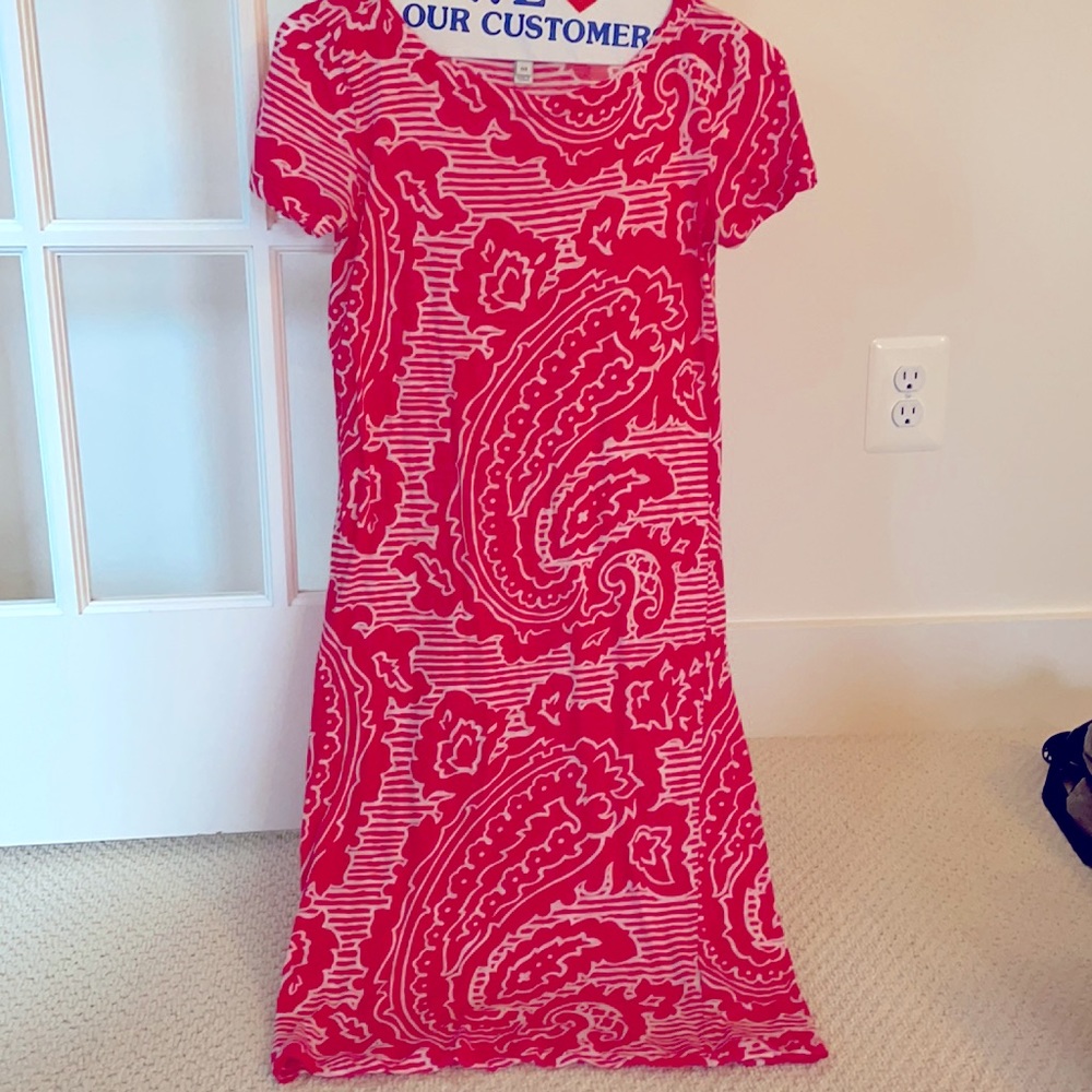JCrew red and white t-shirt dress in a fun print